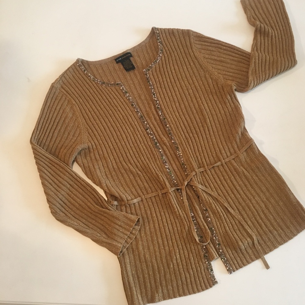 ✨Grace Dane Lewis✨Gold Shimmer Beaded Sweater (L)